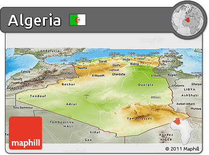 Physical Panoramic Map of Algeria, semi-desaturated, land only