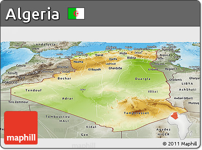 Physical Panoramic Map of Algeria, semi-desaturated, land only