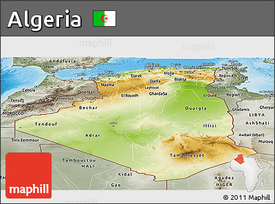 Physical Panoramic Map of Algeria, semi-desaturated, land only