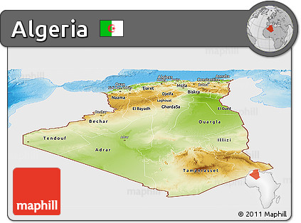 Physical Panoramic Map of Algeria, single color outside