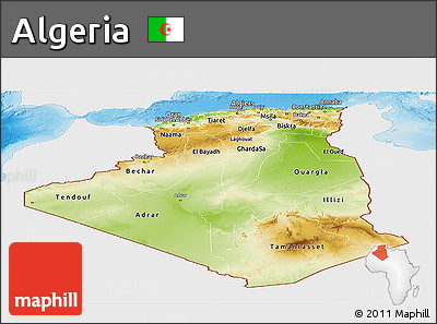 Physical Panoramic Map of Algeria, single color outside