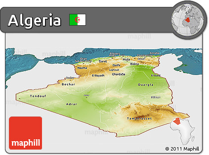 Physical Panoramic Map of Algeria, single color outside, satellite sea