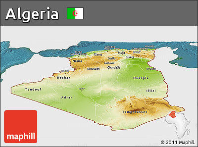 Physical Panoramic Map of Algeria, single color outside, satellite sea