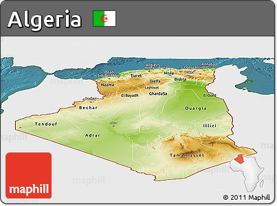 Physical Panoramic Map of Algeria, single color outside, satellite sea
