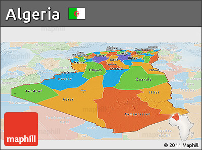 Political Panoramic Map of Algeria, lighten