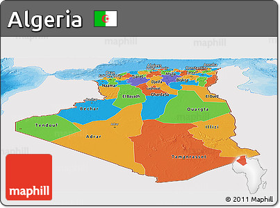 Political Panoramic Map of Algeria, single color outside