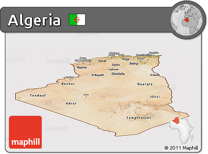 Satellite Panoramic Map of Algeria, cropped outside