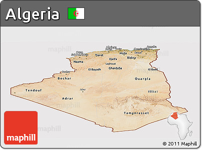 Satellite Panoramic Map of Algeria, cropped outside