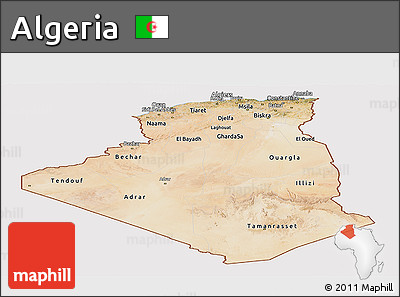 Satellite Panoramic Map of Algeria, cropped outside