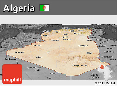Satellite Panoramic Map of Algeria, darken, desaturated
