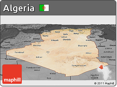 Satellite Panoramic Map of Algeria, darken, desaturated