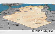 Satellite Panoramic Map of Algeria, darken, desaturated, land only
