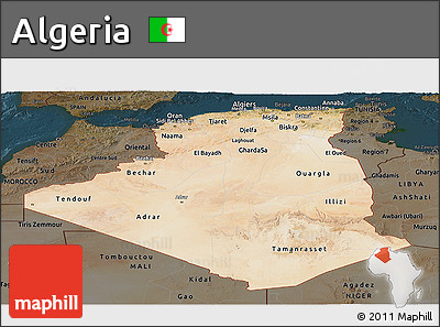 Satellite Panoramic Map of Algeria, darken