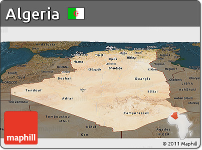 Satellite Panoramic Map of Algeria, darken