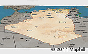 Satellite Panoramic Map of Algeria, darken, semi-desaturated, land only