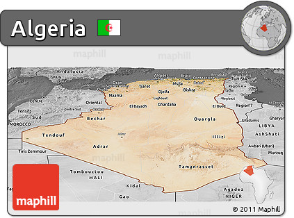 Satellite Panoramic Map of Algeria, desaturated