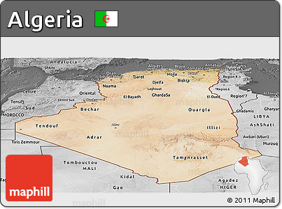 Satellite Panoramic Map of Algeria, desaturated