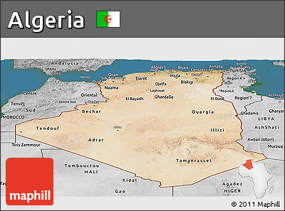 Satellite Panoramic Map of Algeria, desaturated, land only