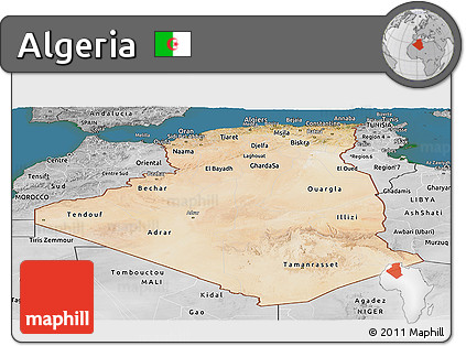 Satellite Panoramic Map of Algeria, desaturated, land only