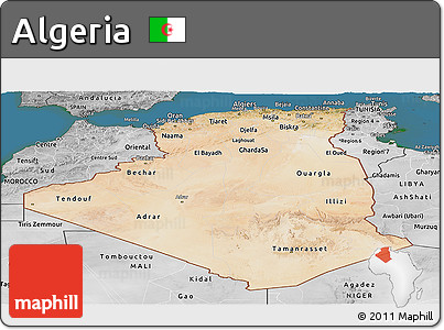 Satellite Panoramic Map of Algeria, desaturated, land only