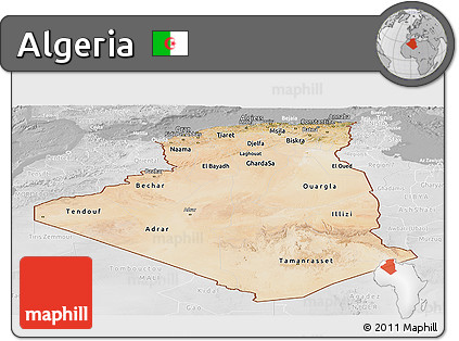 Satellite Panoramic Map of Algeria, lighten, desaturated