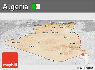 Satellite Panoramic Map of Algeria, lighten, desaturated