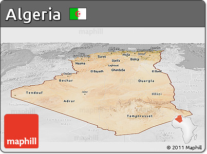 Satellite Panoramic Map of Algeria, lighten, desaturated