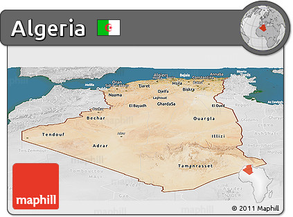 Satellite Panoramic Map of Algeria, lighten, desaturated, land only