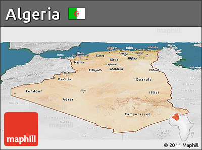 Satellite Panoramic Map of Algeria, lighten, desaturated, land only
