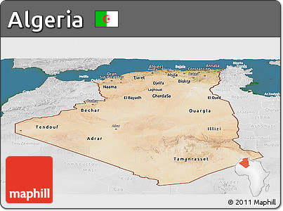 Satellite Panoramic Map of Algeria, lighten, desaturated, land only