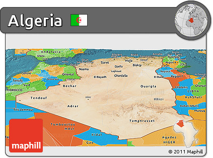 Satellite Panoramic Map of Algeria, political outside, satellite sea