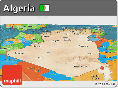 Satellite Panoramic Map of Algeria, political outside, satellite sea