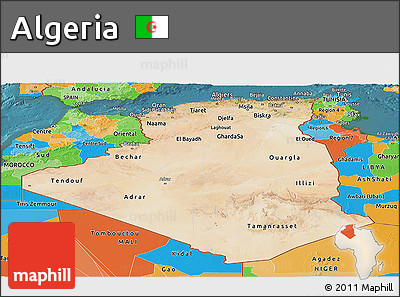 Satellite Panoramic Map of Algeria, political outside, satellite sea