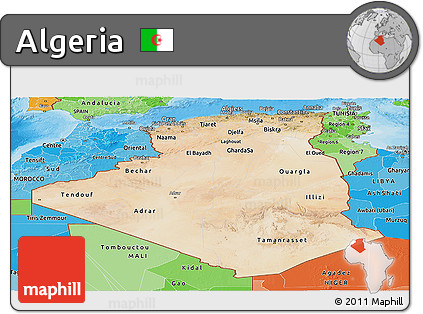 Satellite Panoramic Map of Algeria, political shades outside