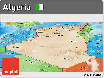 Satellite Panoramic Map of Algeria, political shades outside