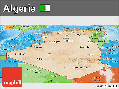 Satellite Panoramic Map of Algeria, political shades outside
