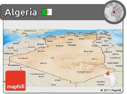 Satellite Panoramic Map of Algeria, shaded relief outside