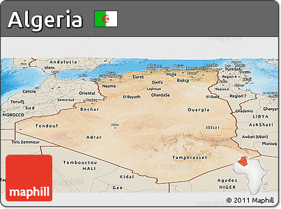 Satellite Panoramic Map of Algeria, shaded relief outside