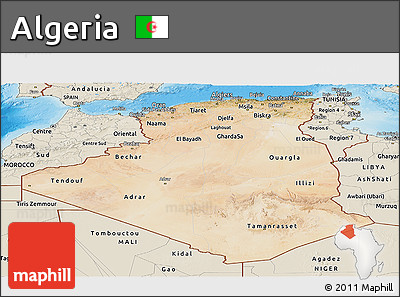 Satellite Panoramic Map of Algeria, shaded relief outside