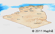 Satellite Panoramic Map of Algeria, single color outside, bathymetry sea