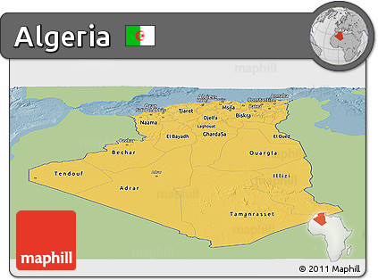 Savanna Style Panoramic Map of Algeria, single color outside