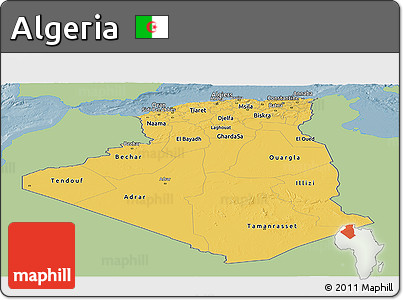 Savanna Style Panoramic Map of Algeria, single color outside