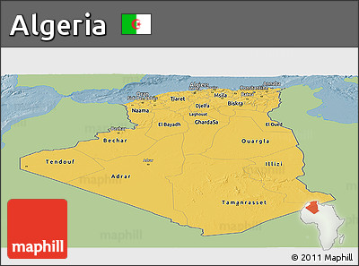 Savanna Style Panoramic Map of Algeria, single color outside