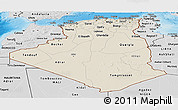 Shaded Relief Panoramic Map of Algeria, desaturated, land only