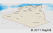 Shaded Relief Panoramic Map of Algeria, lighten, desaturated, land only