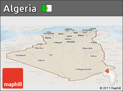 Shaded Relief Panoramic Map of Algeria, lighten