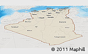 Shaded Relief Panoramic Map of Algeria, lighten, semi-desaturated, land only