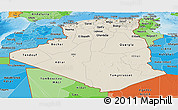 Shaded Relief Panoramic Map of Algeria, political shades outside, shaded relief sea