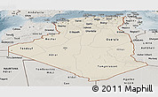 Shaded Relief Panoramic Map of Algeria, semi-desaturated