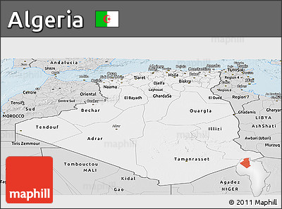 Silver Style Panoramic Map of Algeria